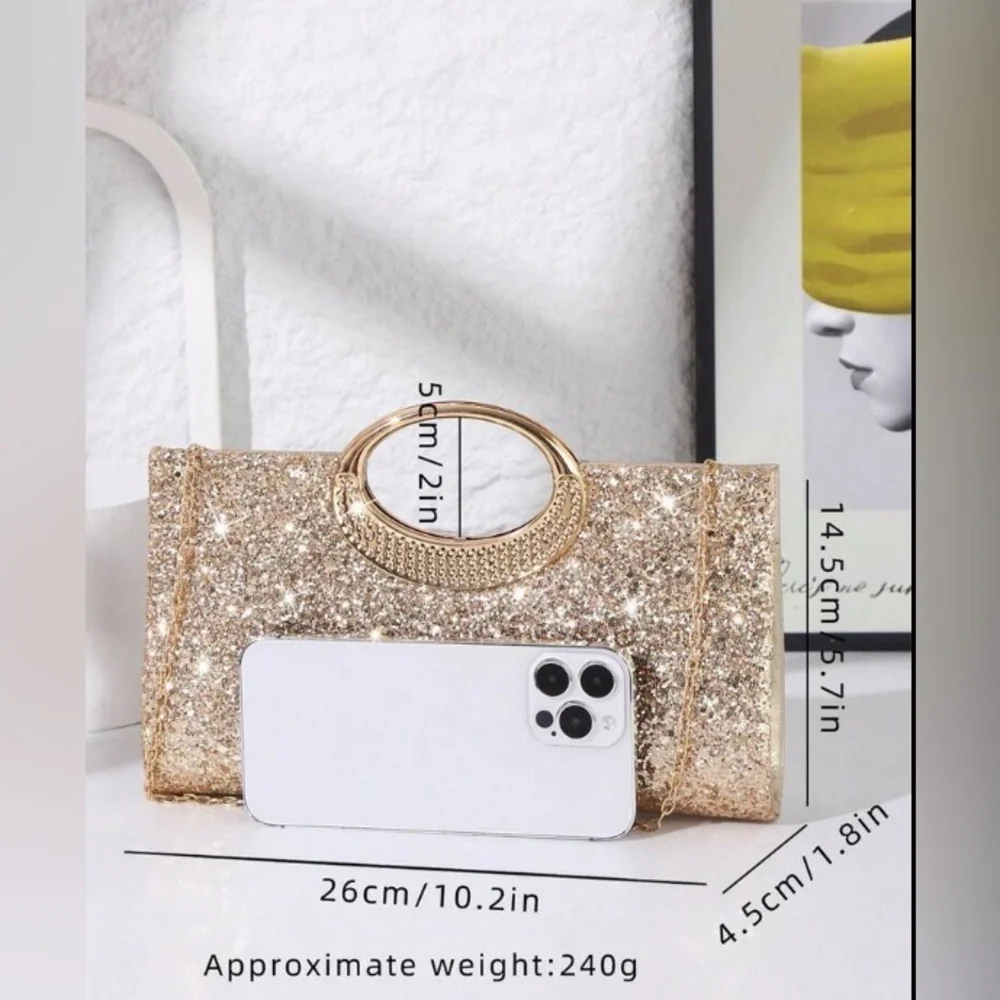 Gold Glitter Evening Clutch Handbag
